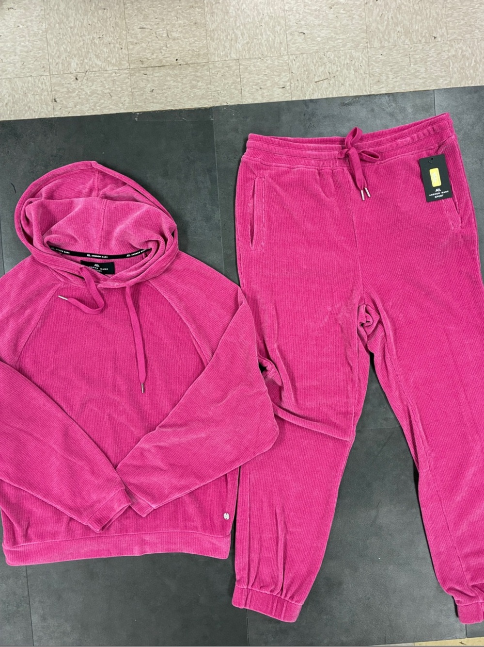 Andrew Marc Hot Pink Corduroy Jogger Set - Hoodie & Drawstring Pants